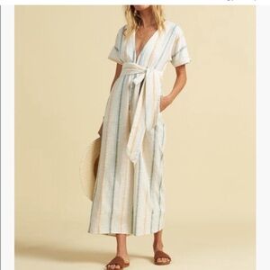 Dream Weaver Tie Front Stripe Jumpsuit